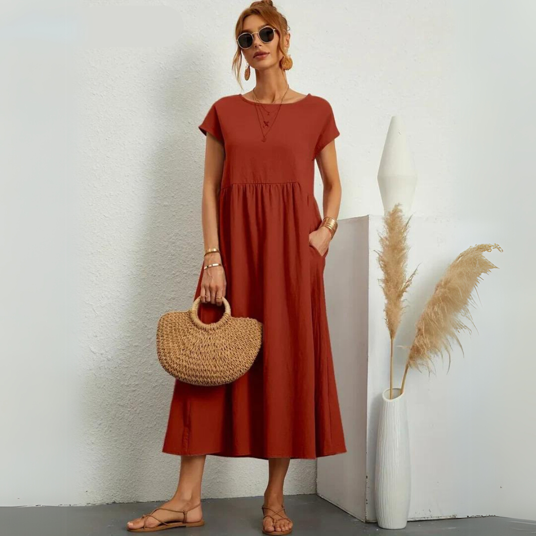 Isla - 100% Puur Katoenen Casual Midi-Jurk