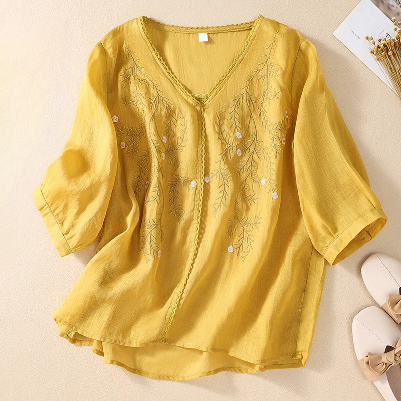 Maeve - Geborduurde Blouse met V-hals
