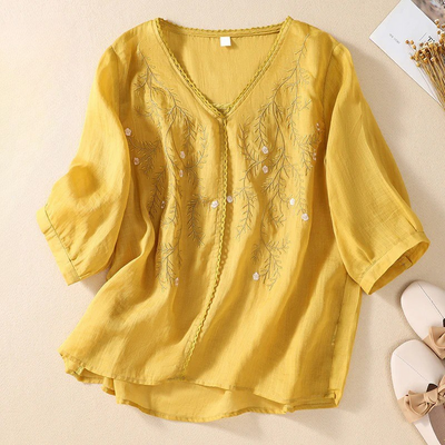 Maeve - Geborduurde Blouse met V-hals