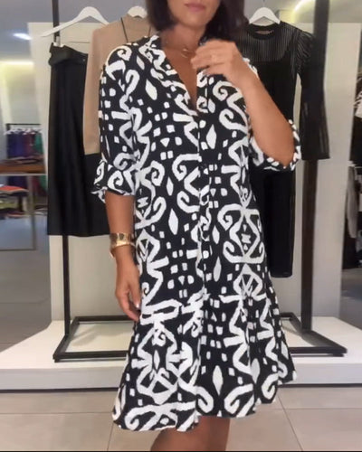Saskia - Elegante Geprinte V-hals Jurk