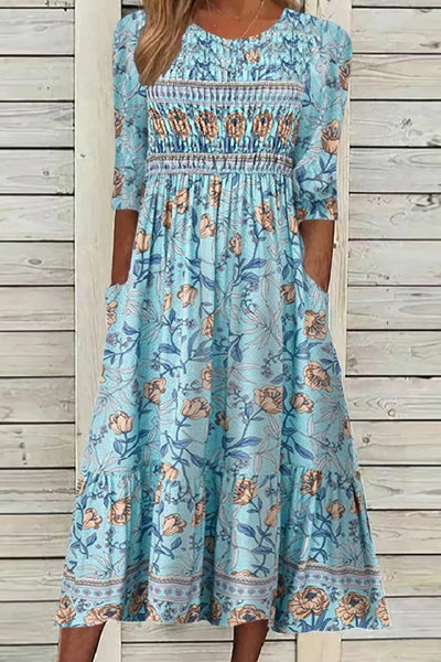 Darcie - Vloeiende Bloemenjurk met Elegante Buikbedekking