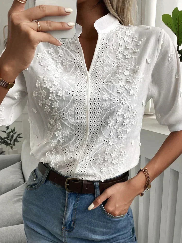 Laurine - Elegante Geborduurde Casual Top