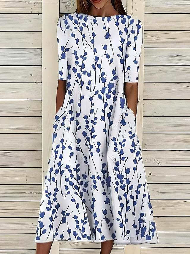 Sela - Zomerse jurk met Ronde Hals en Kustbloemenprint
