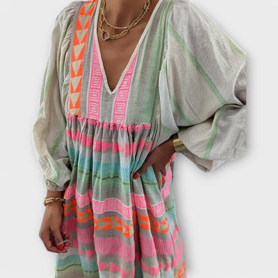 Elfruna - Midi Boho Geborduurde Jurk