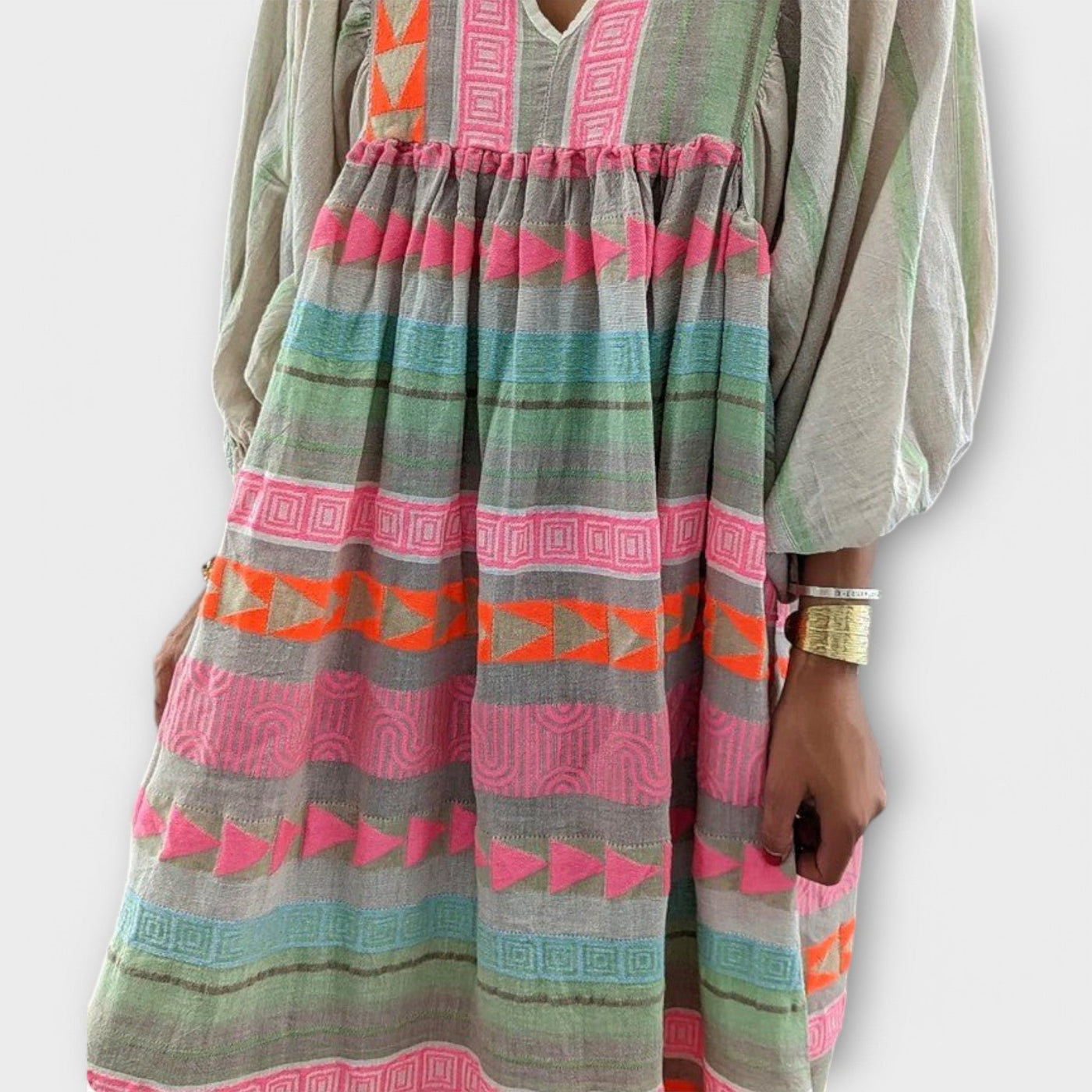 Elfruna - Midi Boho Geborduurde Jurk