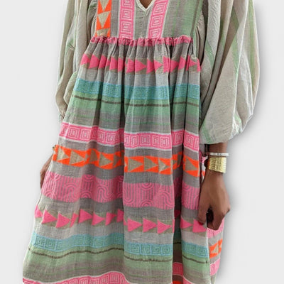 Elfruna - Midi Boho Geborduurde Jurk