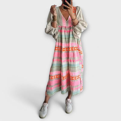 Elfruna - Midi Boho Geborduurde Jurk