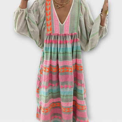 Elfruna - Midi Boho Geborduurde Jurk
