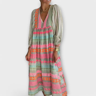 Elfruna - Midi Boho Geborduurde Jurk