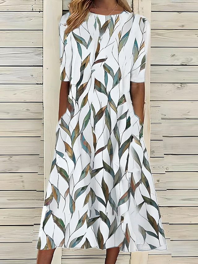 Sela - Zomerse jurk met Ronde Hals en Kustbloemenprint