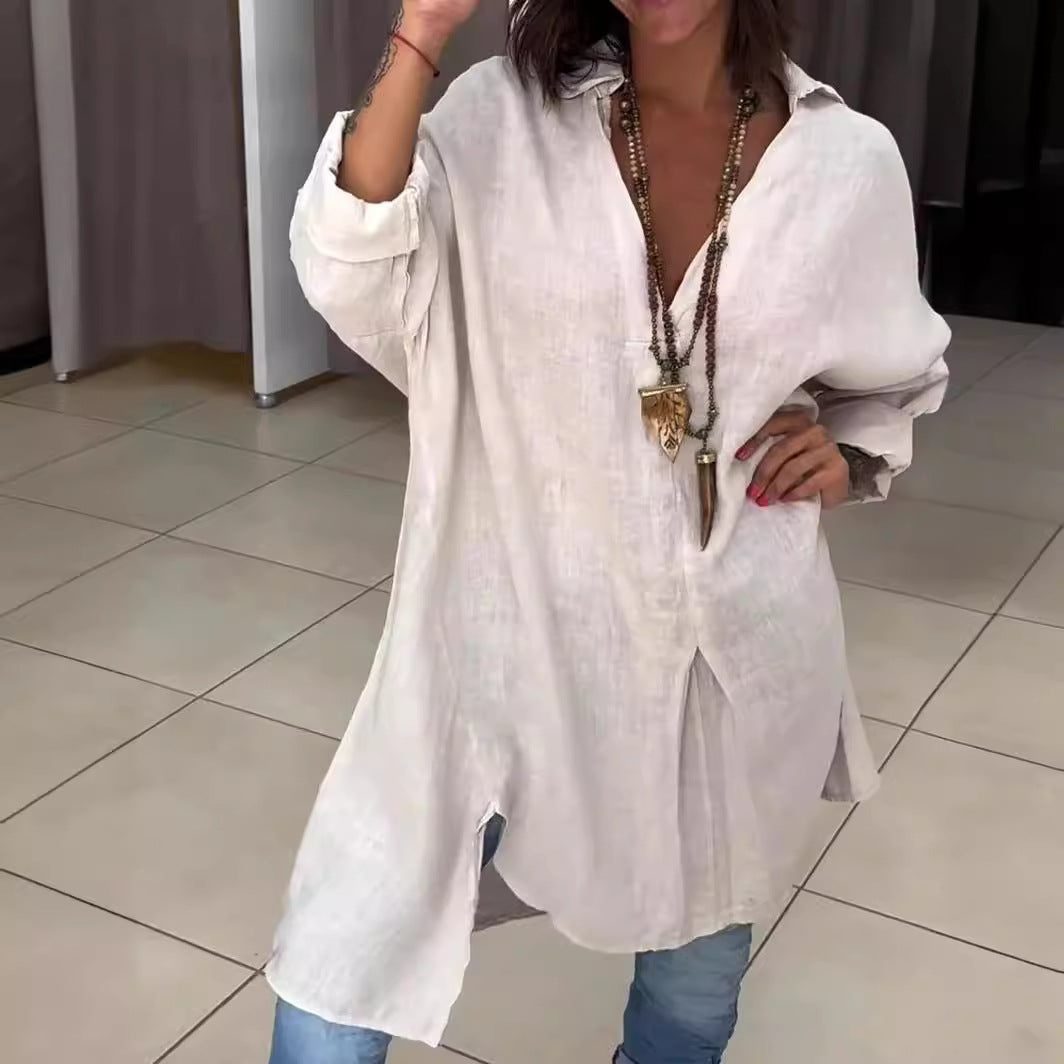 Melis - Zomerblouse van Katoen en Linnen met V-hals