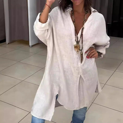 Melis - Zomerblouse van Katoen en Linnen met V-hals