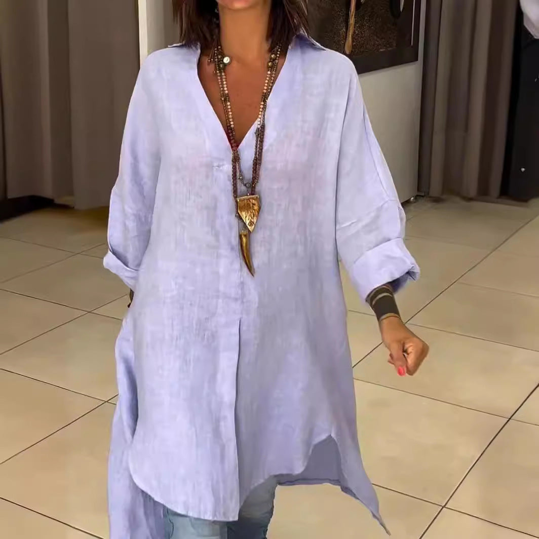 Melis - Zomerblouse van Katoen en Linnen met V-hals