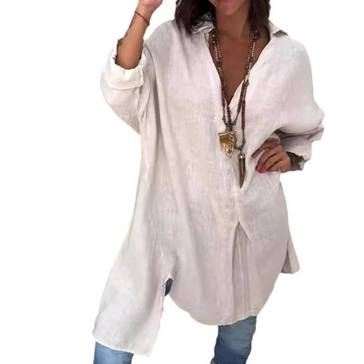 Melis - Zomerblouse van Katoen en Linnen met V-hals