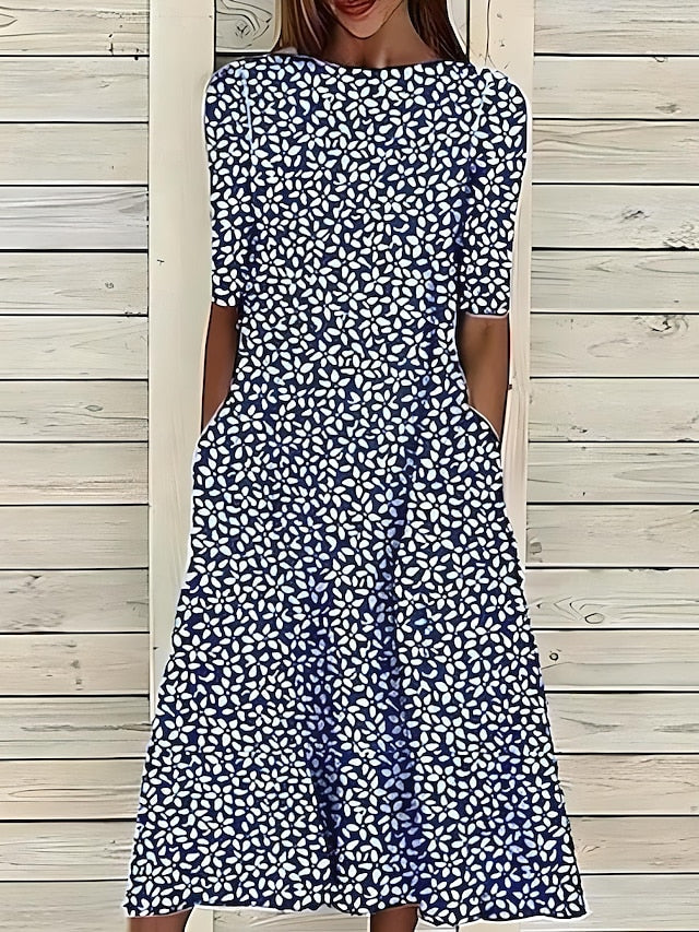 Sela - Zomerse jurk met Ronde Hals en Kustbloemenprint