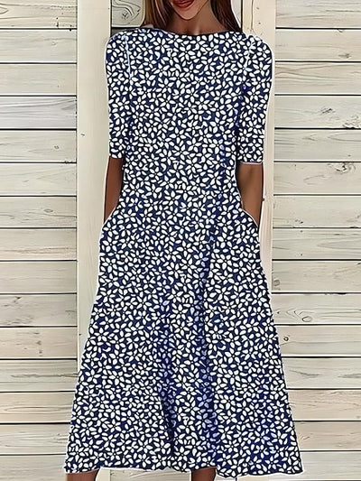 Sela - Zomerse jurk met Ronde Hals en Kustbloemenprint